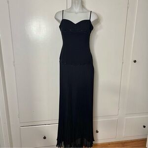 Vintage 90s Jones New York Black Beaded Maxi Gown with Pleated Skirt Size 4